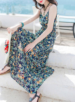 Bohemian Floral A-Line Slim Maxi Dress
