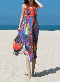 Bohemian Print Sleeve A-Line Sleeveless Skater Dress