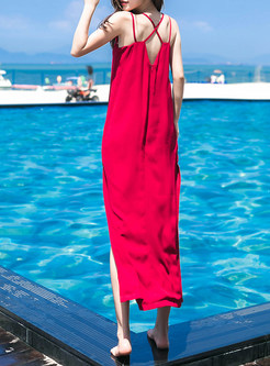 Sexy Sleeveless Split Solid Color Maxi Dress