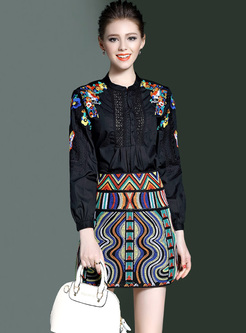 Ethnic Multicolor Embroidery Two-piece Outfits