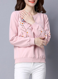 Casual O-Neck Embroidery Patch Hoodies