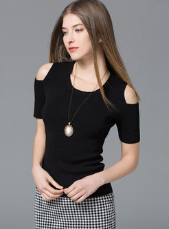 Casual Short Sleeve Hollow Out Knit T-shirt