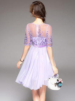Cute Hand-Beads Short Sleeve Pleated Gown Ball Dress
