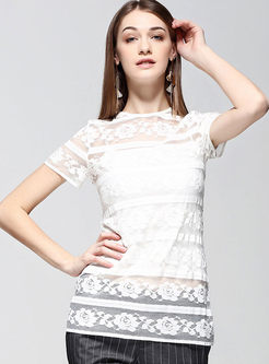 Chic Lace See-through Nipped Waist T-shirt