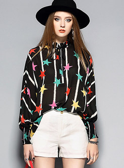 Brief Striped Star Print Loose Blouse