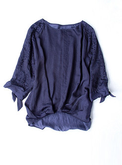 Brief Loose O-Neck Pullover Bat Sleeve T-Shirt