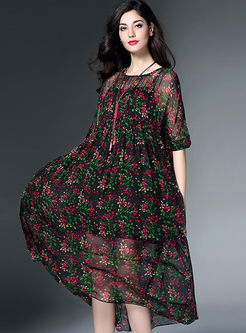 Oversize Foral Print See-through Maxi Dress With Underskirt