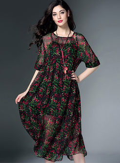 Oversize Foral Print See-through Maxi Dress With Underskirt