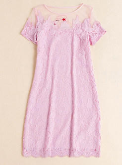Cute Lace Patch Hollow Short Sleeve Shift Dress