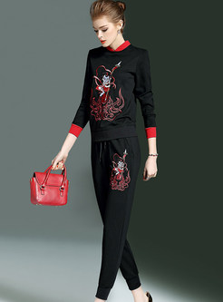 Casual Embroidery Three Quarters Sleeve Two-piece Outfits