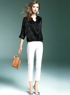 Casual V-neck Loose Three Quarters Sleeve Blouse