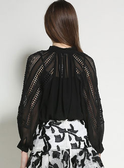 High-end Long Sleeve Hollow Out Blouse