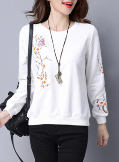 Casual O-Neck Embroidery Patch Hoodies