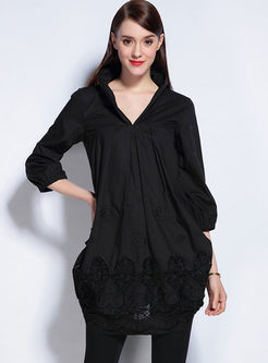 Brief Hollow Out Embroidery Blouse