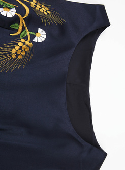Elegant Embroidery Waist Sleeveless Bodycon Dress