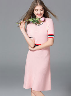 Sweet Hit Color O-neck Knitted Dress