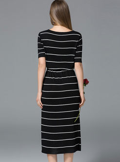 Casual Stripe Nipped Waist Knitted Dress