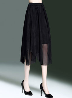 Casual Asymmetric Calf-length Skirt 