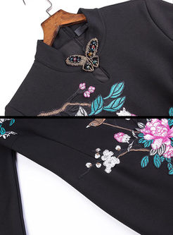 Ethnic 3/4 Sleeve Embroidery Bodycon Dress