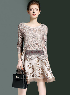 Elegant Lace Embroidery Waist Mini Dress