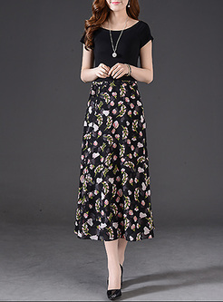 Vintage Flower Print High Waist A-line Skirt