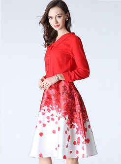 Cute Red Blouse & Print A-Line Skirt Outfits
