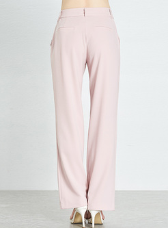 Pink Elegant Buttoned Straight Pants