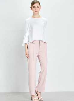 Pink Elegant Buttoned Straight Pants