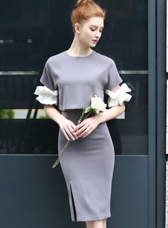Elegant Petals Sleeve Split Waist Bodycon Dress