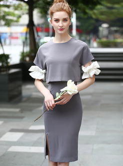Elegant Petals Sleeve Split Waist Bodycon Dress