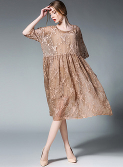 Vintage Embroidery Big Hem Shift Dress With Underskirt