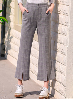 Vintage Checkered Loose Full-Length Wide Leg Pants