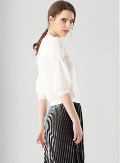 Casual O-Neck Half Sleeve Solid Color Sweater