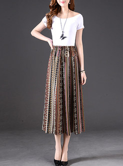 Ethnic Print Pleat Chiffon Skirt