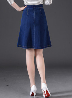 Fashion Asymmetrical Pure Color Denim Skirt