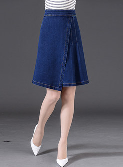 Fashion Asymmetrical Pure Color Denim Skirt