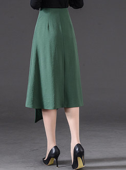 Fashion Pure Color Asymmetrical Slit Skirt