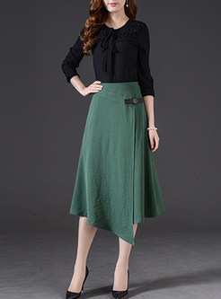 Fashion Pure Color Asymmetrical Slit Skirt