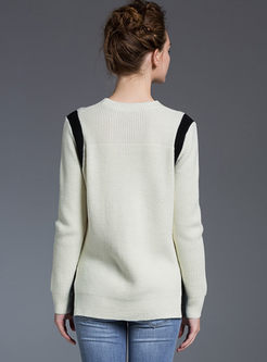 Brief O-neck Hit Color Slit Sweater