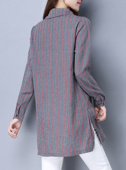 Casual Oversize Stripe Long Sleeve Blouse 