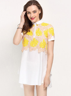 Cute Turn Down Collar Lace Patch Blouse