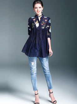 Stylish Half Sleeve Patchwork Embroidery Blouse
