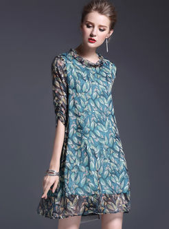 Fashionable 3/4 Sleeve Print Shift Dress