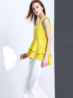 Cute Peplum Sleeveless Top & Solid Color Three Quarters Sleeve Pants Outfits