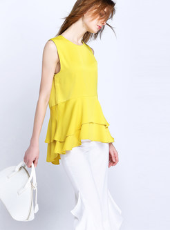 Cute Peplum Sleeveless Top & Solid Color Three Quarters Sleeve Pants Outfits
