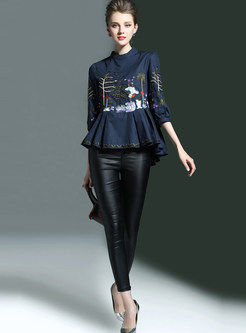 High-end Stand Collar Embroidery Patchwork Blouse