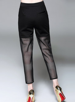 Fashionable See-through Patchwork Sequins Pants