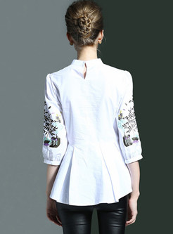 High-end Stand Collar Embroidery Patchwork Blouse