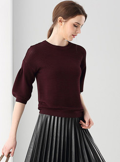 Casual O-Neck Half Sleeve Solid Color Sweater