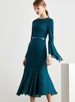 Elegant Pure Color Tight Waist Maxi Dress